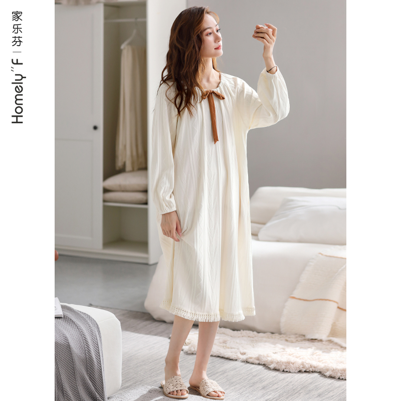 Home Leveen Sleeping Dress Lady Sleepwear Spring Autumn Season Autumn's pure cotton long sleeves Long sleeves Long sleeves Dress Subs Summer style Slim Suit-Taobao