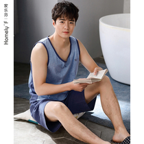 Pajamas mens summer cotton sleeveless vest shorts home clothes mens summer thin cotton plus size set