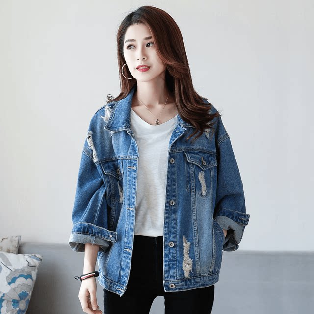 Hole net red loose denim jacket female wild 2020 new spring Korean students Harajuku style jacket bf Hole net red loose denim jacket female wild 2020 new spring Korean students Harajuku style jacket bf
