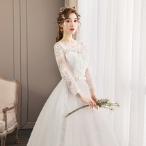 Main light wedding dress 2021 new winter long-sleeved Princess dreamy thin Moren line White color female tremble sound same model
