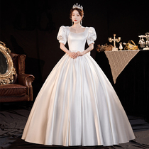 French satin main wedding dress 2021 new bride shoulder Palace style simple and light little pregnant woman