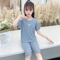 Girls Modal Pajamas Summer Short Sleeve Thin Children Childrens Air Conditioning Clothing Parent-child Mother and Girl Summer Set