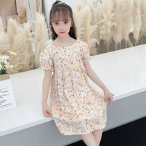 Children nightgown girls spring and summer cotton short sleeve girl Big Boy pajamas summer parent-child mu nv zhuang Princess thin