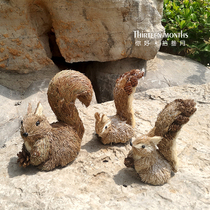 Prone squirrel handmade straw small animal ornaments wedding furnishings home decorations props