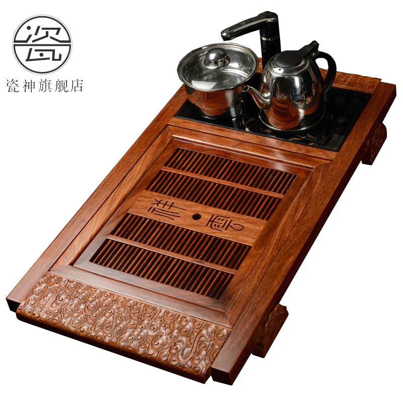 Porcelain carved wenge god hua limu tea tray household utensils of a complete set of induction cooker four unity tea sets tea saucer