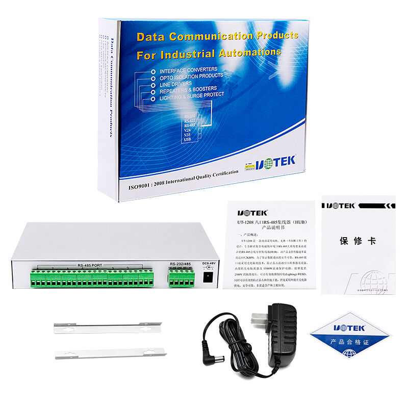 yutai technology ut-1208 serial port 485 hub 8-port 4-port 232 industrial grade r232 to 8-way r485 distributor hub 8-way rs485/rs232 communication splitter photoelectric isolation