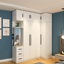Modern minimalist master bedroom home corner wardrobe 90 degrees L small family type walk-in cloakroom cabinet composition
