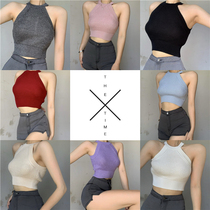 American retro style strapless high waist umbilical halter neck knitted vest womens bottoming shirt sexy sleeveless bolero summer tide