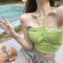 Pure Desire Wind Sexy Hanging Neck Harness Vest Woman Summer Hot Girl Outside Wearing Short rags and sleeveless lap knit blouse