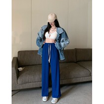 chic casual pants woman temperament wide pituitary pituitary pants summer design sense high waist strap straight cylinder pants
