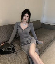 Retro Lian Hat Dress Woman Summer Pure Desire Ethos Collection Waist Open Fork Bag Hip Skirt Casual Long Sleeves Bottom Skirt