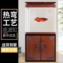Large fish tank aquarium Living room Chinese style home feng shui Merchants glass free of water bottom filter The filter Dragon fish tank