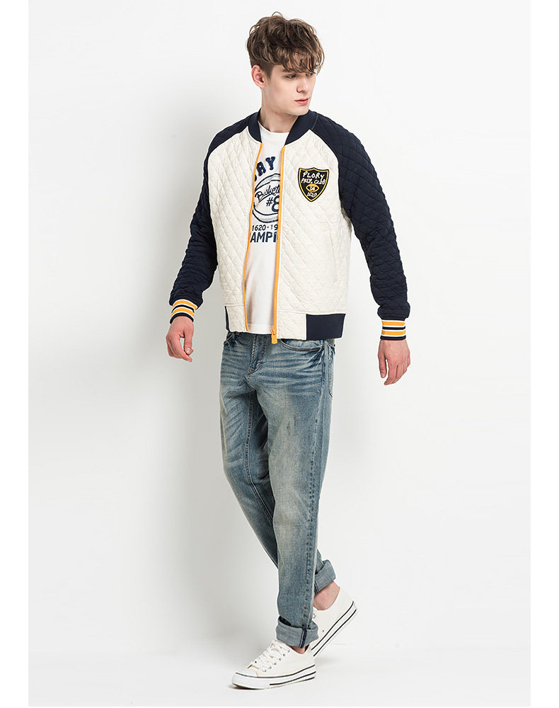 plory韩国衣恋秋冬季新品男士徽章休闲拼色外套pomw5f9003