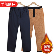 middle aged and elderly men's fleece thickened dad's clothing winter outerwear full fleece cold insulation high waist loose cotton pants