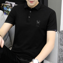 Short sleeve T-shirt mens lapel polo shirt trend summer mens black slim half sleeve summer simple clothes