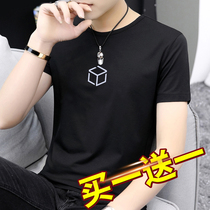 Modal summer short sleeve T-shirt mens fashion black top dress round neck slim summer ice print half sleeve
