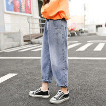 Girls jeans autumn 2021 New Korean version of childrens foreign style father pants in big children loose pants trousers tide