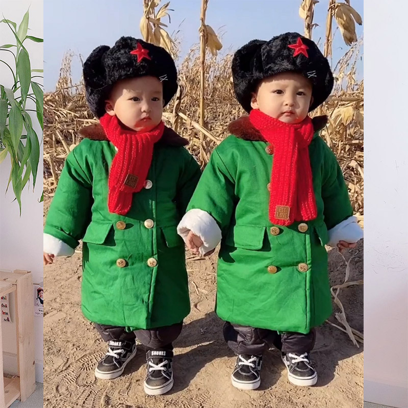 Old Style Army Cotton Coat Children Northeast Cotton Padded Jacket Boy Military Winter Coat Army Green Coat Kid Garnter Thickened Cotton Jersey-Taobao