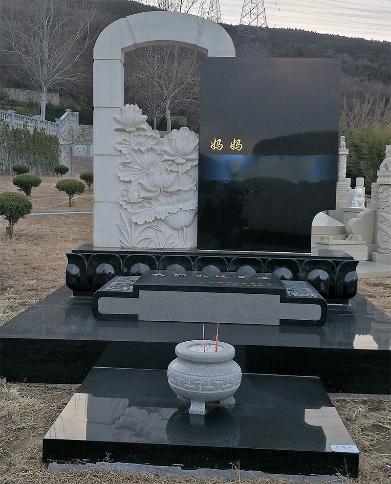 厂家批发豪华中国黑石雕墓碑陵园土葬公墓刻字花岗岩石碑群家族墓