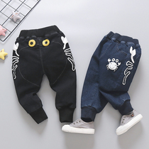 Boy winter thick jeans 2021 childrens new winter baby plus velvet warm cotton pants baby childrens clothing