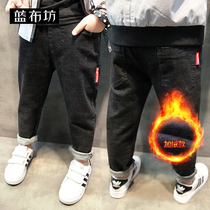 Blue cloth shop boys jeans plus velvet 2021 New Winter Childrens small feet trousers baby Foreign style pants