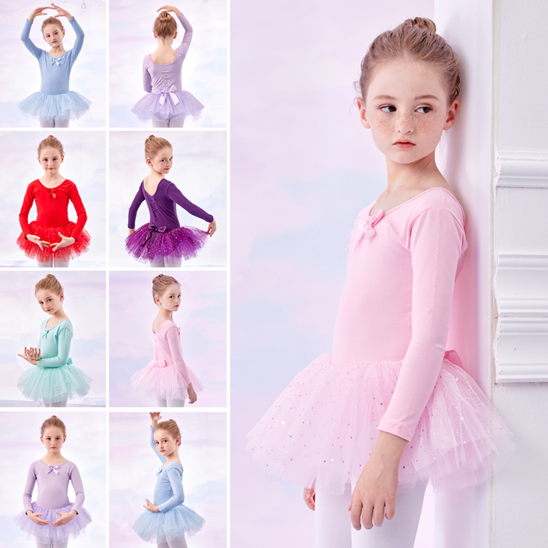 pink purple Ballet dance dress tutu skirts for girls Training Dress Ballet tutu Skirt long sleeve for kids ballet dance costumes