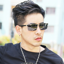 Korean version of net red half-frame glasses mens black polarized sunglasses trendy square sunglasses anti-UV driving glasses