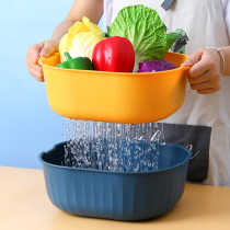 Drain basket washing basin sink kitchen pool washing fruit double basket multifunctional living room storage basket home rice washing