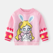 2022 autumn and winter girls round neckline headsweaters children double cotton thread knit blouse with cartoon jacquard undershirt