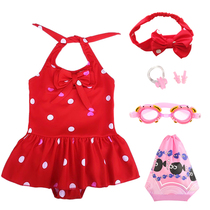 Childrens swimsuit Girls one-piece polka dot love girl cute princess baby baby swimsuit Hot spring swimming equipment