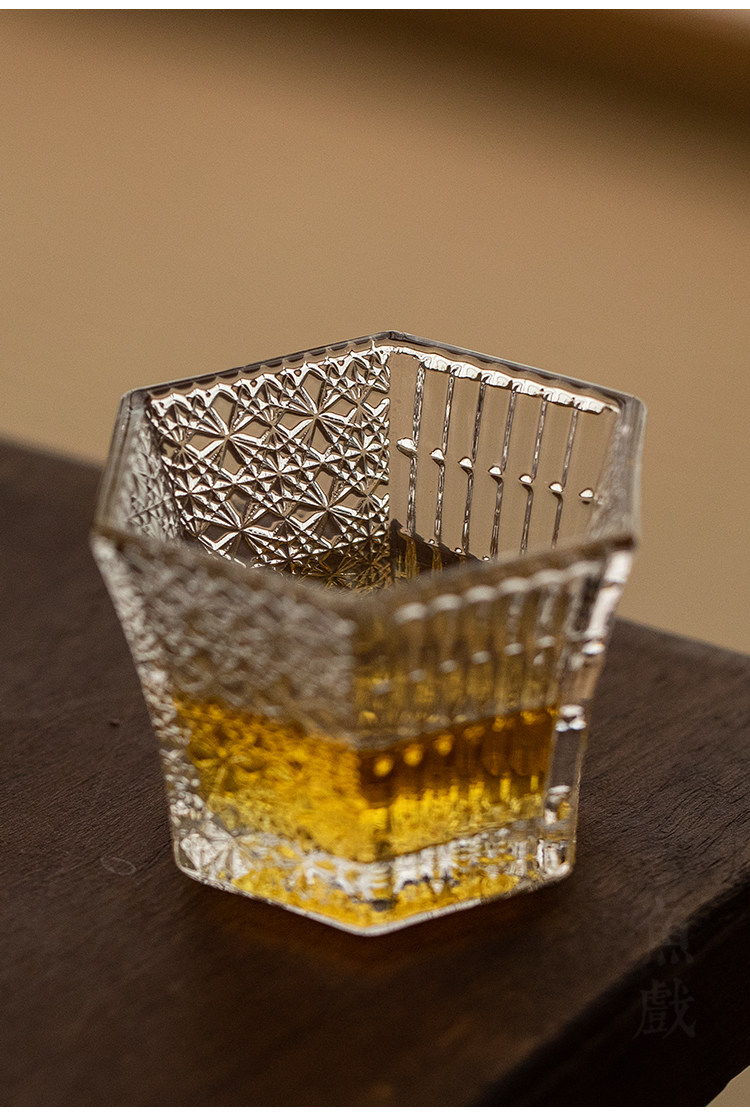 日本石冢硝子津轻六角水晶玻璃茶杯品茗杯威士忌清酒杯单杯主人杯