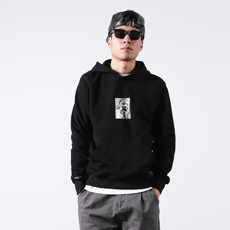 叁人春装新品美式街头连帽卫衣男数码头像印花宽松毛圈连帽罩衫潮