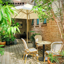 Xinningju outdoor garden table and chair set combination Modern simple hotel villa dining leisure rattan dining chair