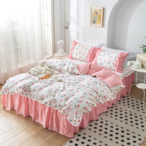 100% cotton Korean version of the bed skirt denim cotton minimalist lace bedspread-bed suite 1 8 m2 0 bedding