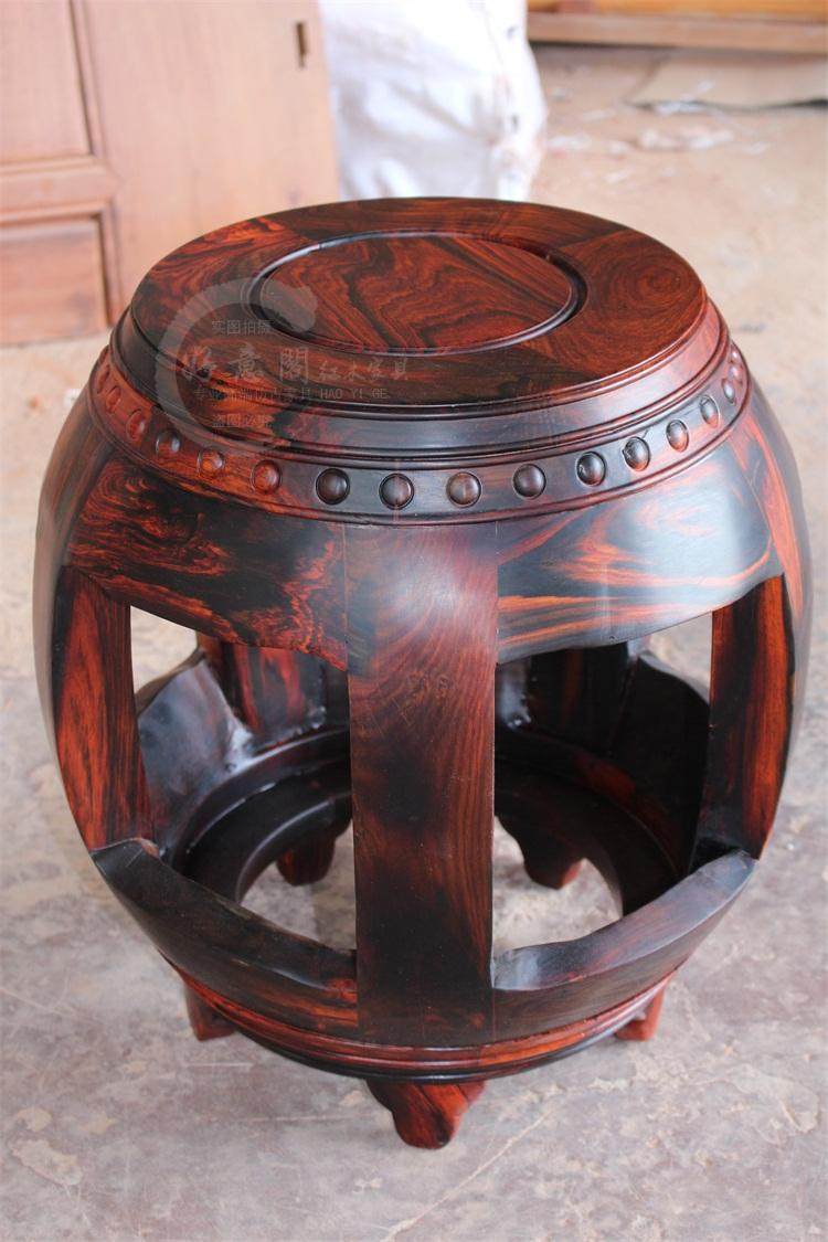 红木老料老挝大红酸枝鼓凳圆凳鼓墩 交趾黄檀仿古鼓凳加厚无拼接