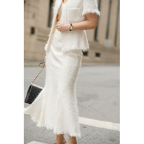 Penny-class extravagant beauty big AWang new skirt Italian bright silk trablets slim autumn and winter white fishtail skirt