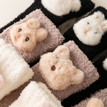 Coral velvet calf socks children autumn and winter models plus velvet thickened high socks home long tube to keep warm moon sleep stockings