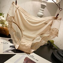 High waist seamless lace underwear women sexy transparent comfortable mesh breifs female size cotton crotch