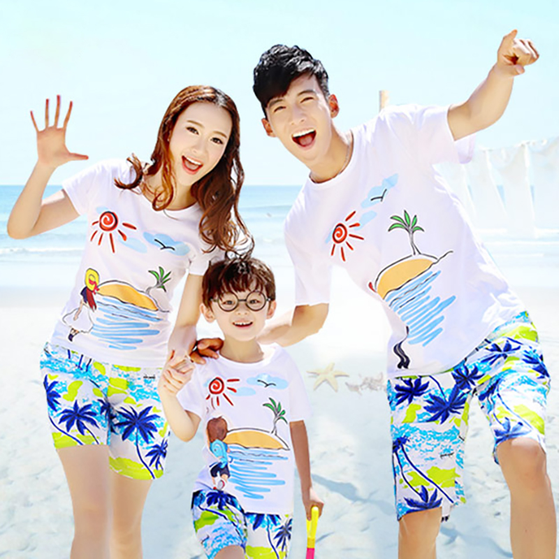 Seaside beach new fashion summer parent-child dress summer family three mother and woman women's shorts set