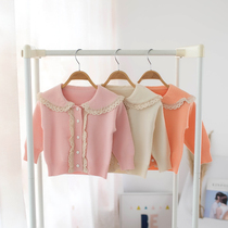 Korean version of 2020 spring and autumn children's sweater baby girl lace knitted cardigan coat coat