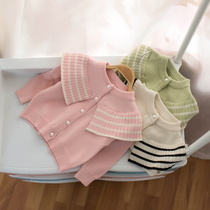 Spring and Autumn New Korean Women's Children's Sweater Women's Treasure Lapel Cardigan Knitted Shirt Open Button Foreign Style Jacket