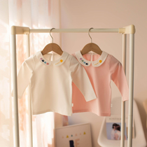 2021 spring children's clothing girls doll collar bottoming shirt embroidered lapel with baby girl cotton long sleeve T-shirt