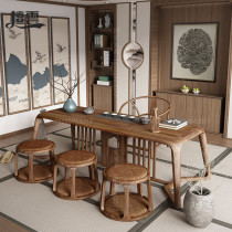 New Chinese style tea table and chair combination solid wood office Zen drinking tea tea table black walnut tea table tea room furniture