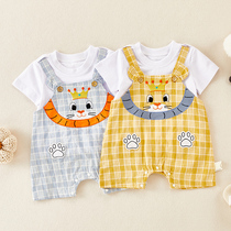 Infant and young children with a summer suit and a haircut-3-6 months old male and female baby full moon kitten short-sleeved crawling suit