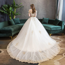 European-style super fairy one-word shoulder forest main wedding dress 2021 new temperament princess style bride simple dream big tail