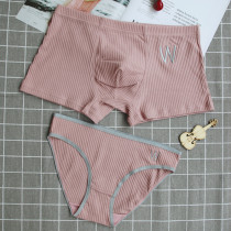 Couple underwear cotton underwear set solid color sexy embroidery stripe mens flat corner Womens triangle personality adult