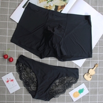 Couple underwear lace Ice Silk thin low waist Hot Ice Silk temptation personality passion mens flat corner female triangle double