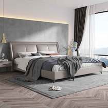 Real Leather Bed Willpower Light Extravagant double NPC bed Nordic modern minimalist Leather Beds 2 2 m Solid Wood Frame Wedding Bed