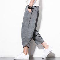 Xia Yaxiang shorts male loose size Chinese cotton seven-pants thin-legged beach pants Harun lantern pants