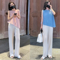 2021 female summer light and breathable temperament sleeveless T-shirt striped thin summer casual pants popular casual